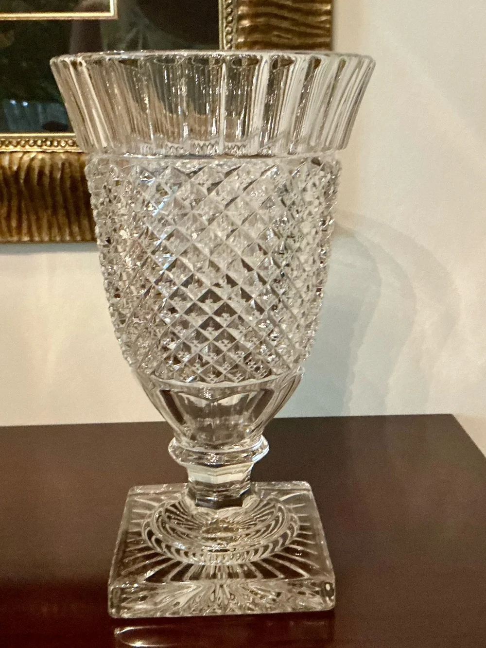 Vintage Bohemian Cut Crystal Medici Urn Vase 9.5”
